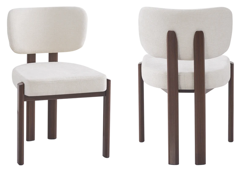 Chaise salle à manger velours beige noyer - Inaya x4