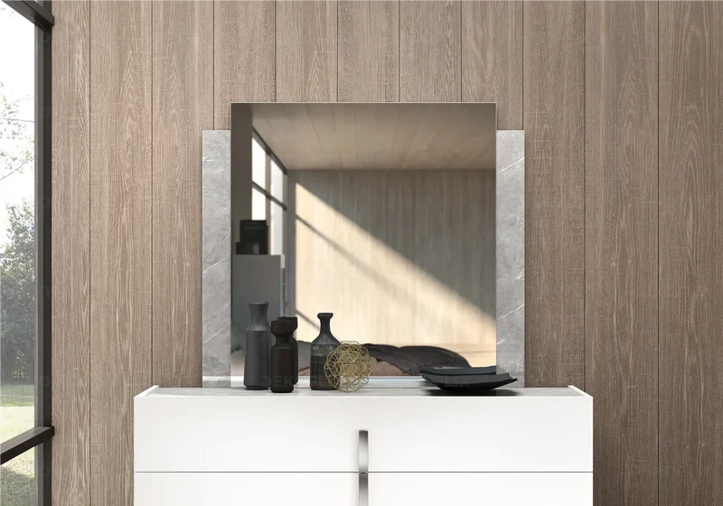 Miroir mural rectangulaire 115 cm marbre gris - Mara