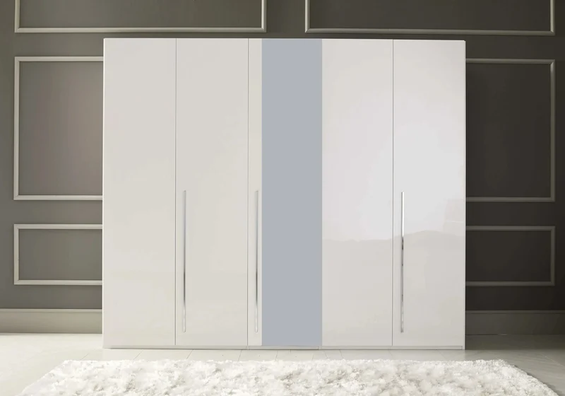 Armoire 3 à 5 portes blanc laqué avec miroir - Bianca