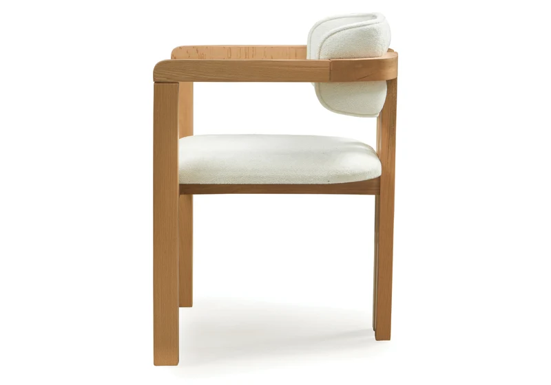 Fauteuils de table en bois et bouclette blanche - Milano x2