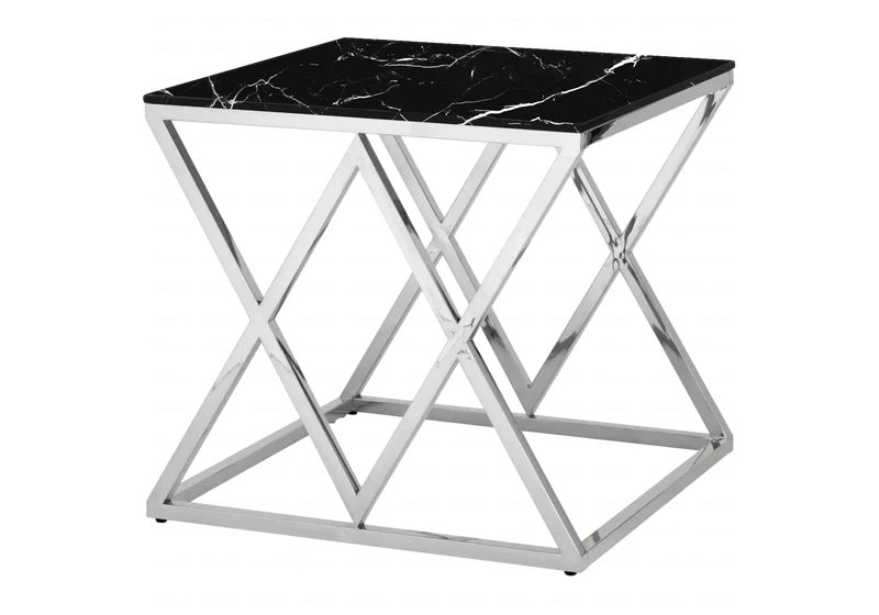 Bout de canapé marbre noir argent design - Erly