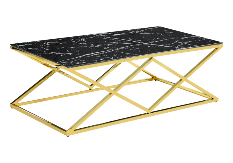 Table basse effet marbre noir et pied doré - Erly