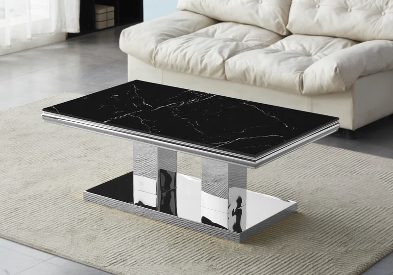 Table basse marbre noir argent design - Versus