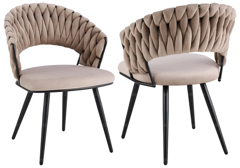 Chaise de table velours taupe pieds noirs - Petra x2