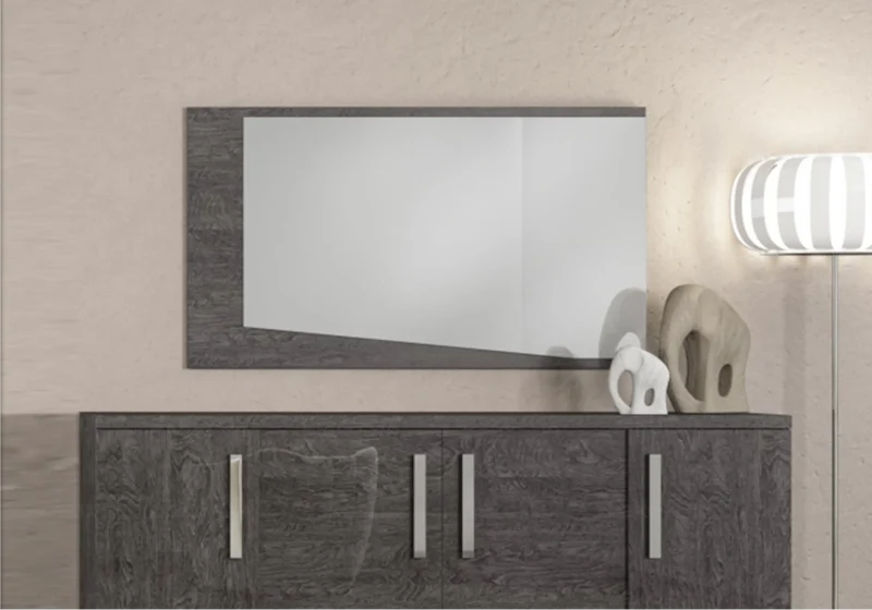 Miroir mural asymétrique bouleau gris laqué design - Sarah