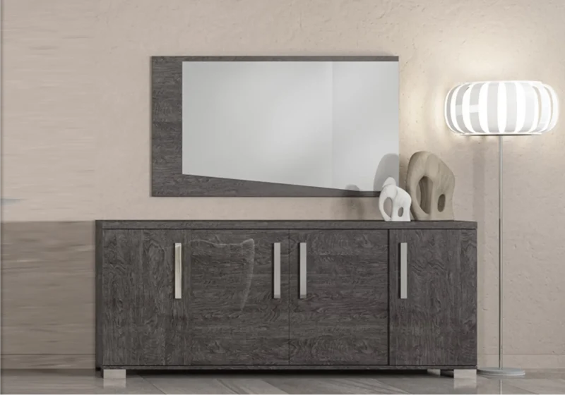 Buffet 3 ou 4 portes bouleau gris laqué design - Sarah