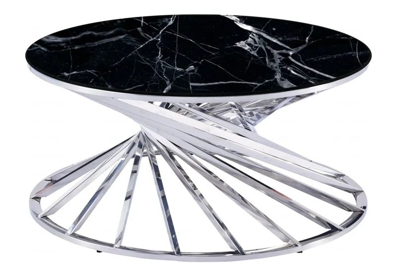 Table basse ronde marbre noir argent - Ruby