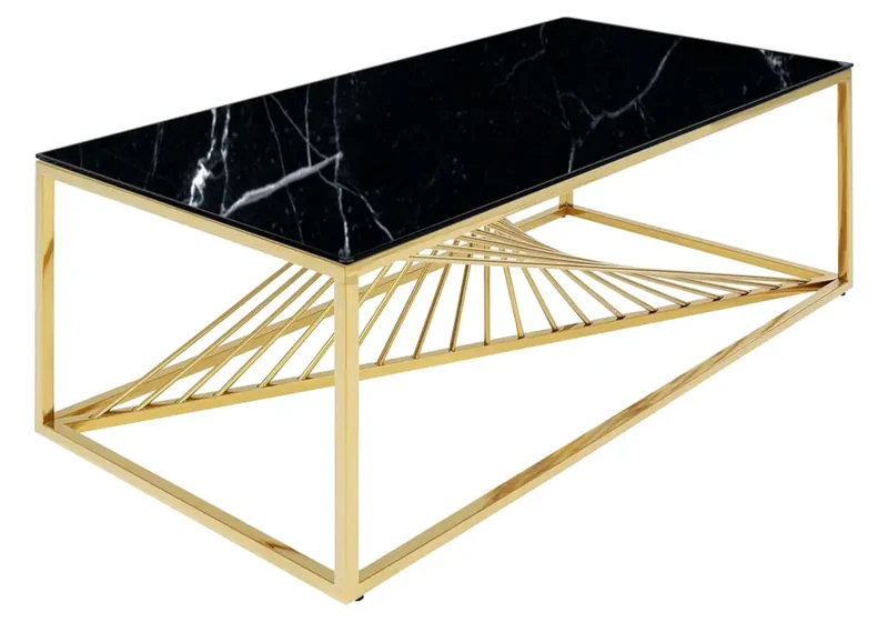 Table basse dorée marbre noir - Luc