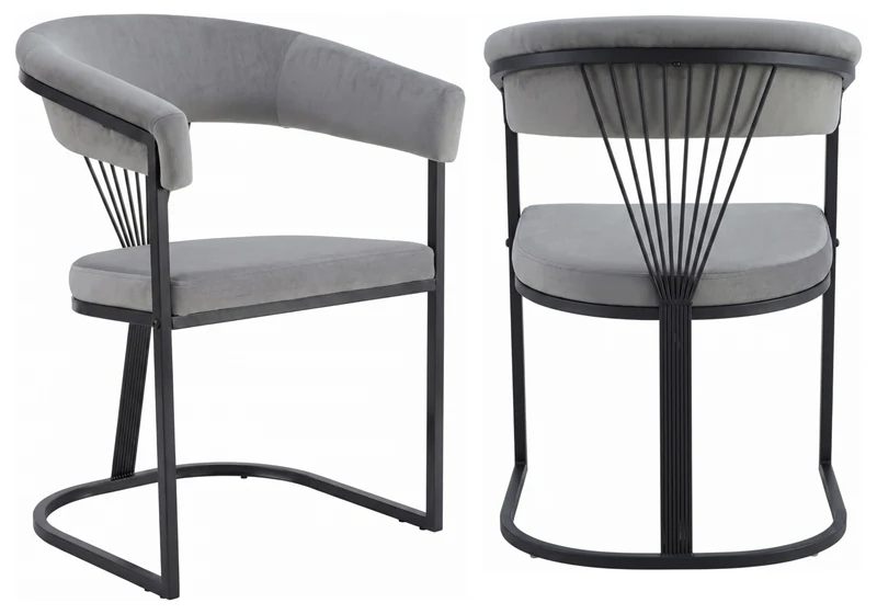Fauteuil de table velours gris pieds luge noir - Siam x2