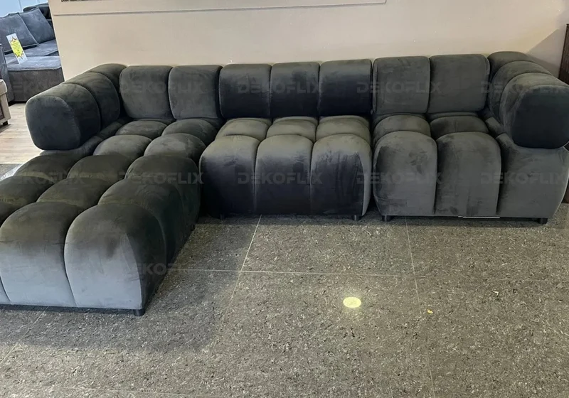Canapé angle modulable velours anthracite - Alen