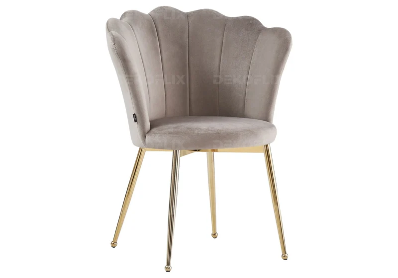 Chaise de table coquillage velours taupe pieds or - Nymea x2