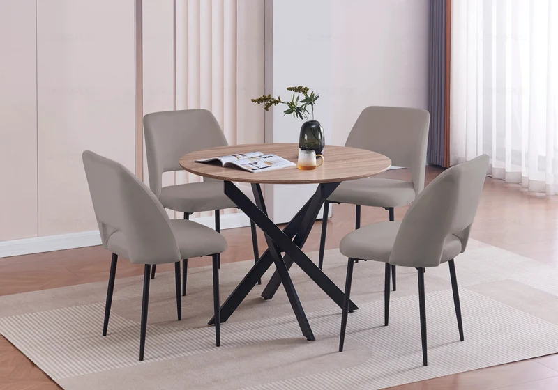 Table ronde et chaises chêne grises - Joy