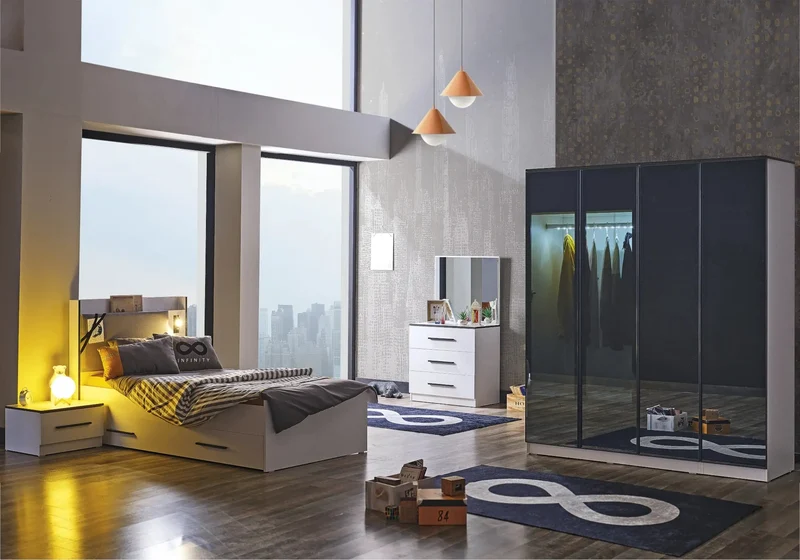 Ensemble de chambre jeune moderne anthracite INFINITY