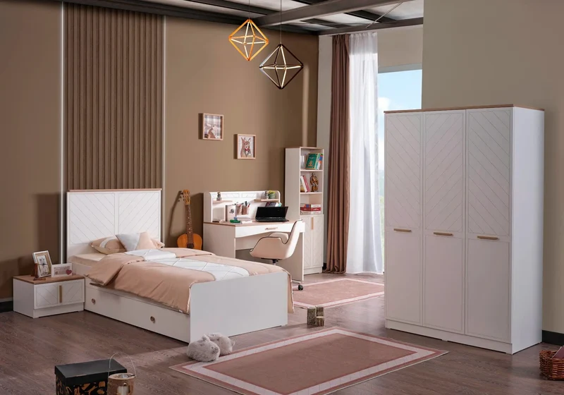 Ensemble de chambre jeune moderne crème OSCAR