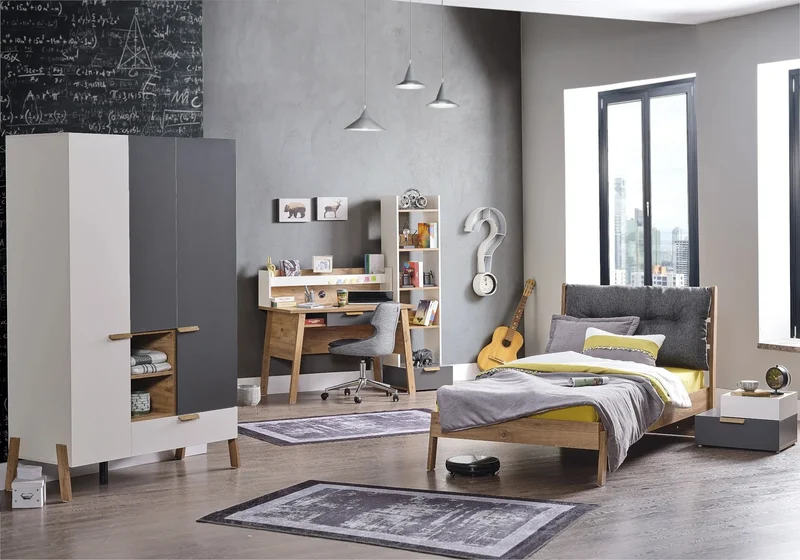 Ensemble de chambre jeune moderne anthracite MOTTO