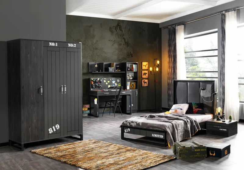 Ensemble complet de chambre moderne anthracite DARK
