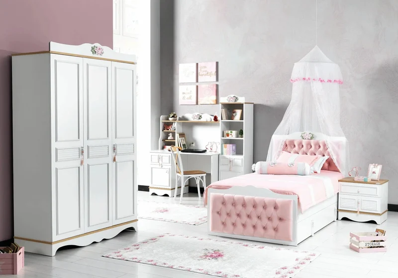 Ensemble complet de chambre moderne rose LUNA