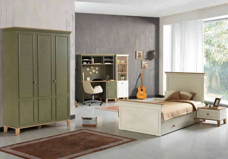 Ensemble complet de chambre moderne vert ATLAS