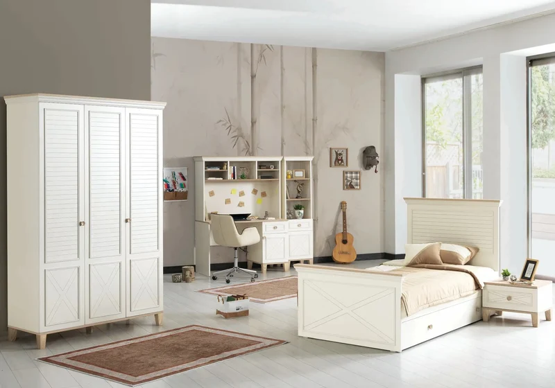 Ensemble complet de chambre moderne beige ATLAS