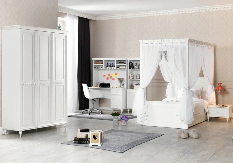 Ensemble de chambre pour jeune moderne blanc ANGEL