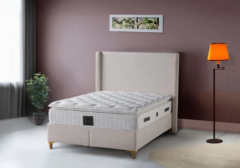 Lit coffre velours beige - Hedi