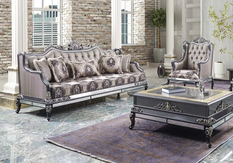 Ensemble canapé baroque gris GIZA