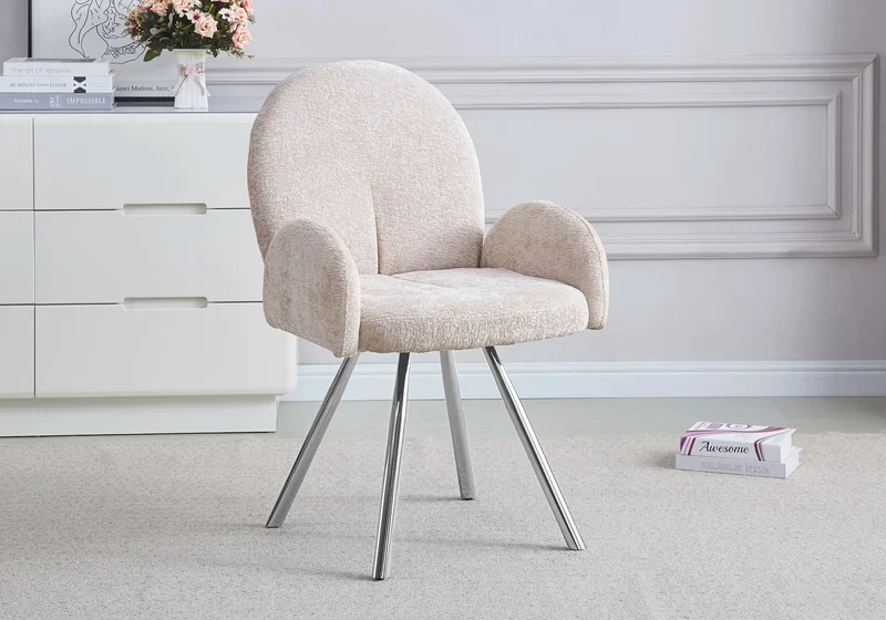 Fauteuil de table velours moka pieds argentés - Mimi x2