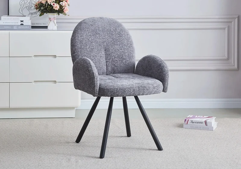 Fauteuil de table velours anthracite pieds noirs - Mimi x2