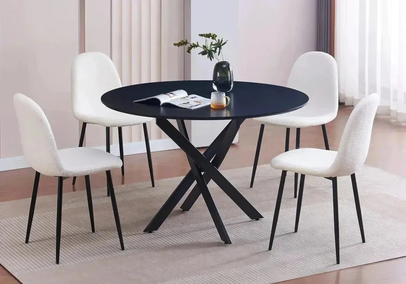 Table ronde et chaises noires écru - Joy