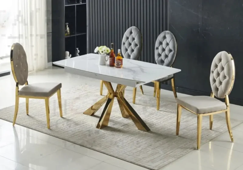 Ensemble table chaise extensible dorée - Lika