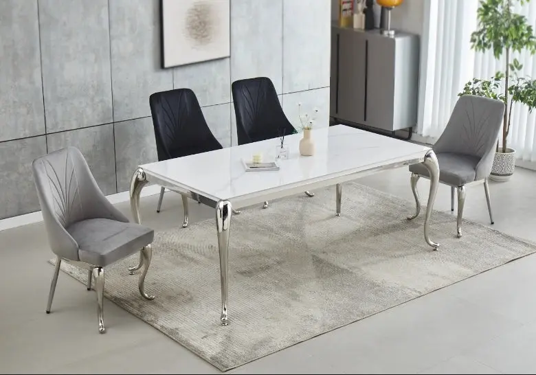 Ensemble table chaise céramique marbre blanc - Sofie