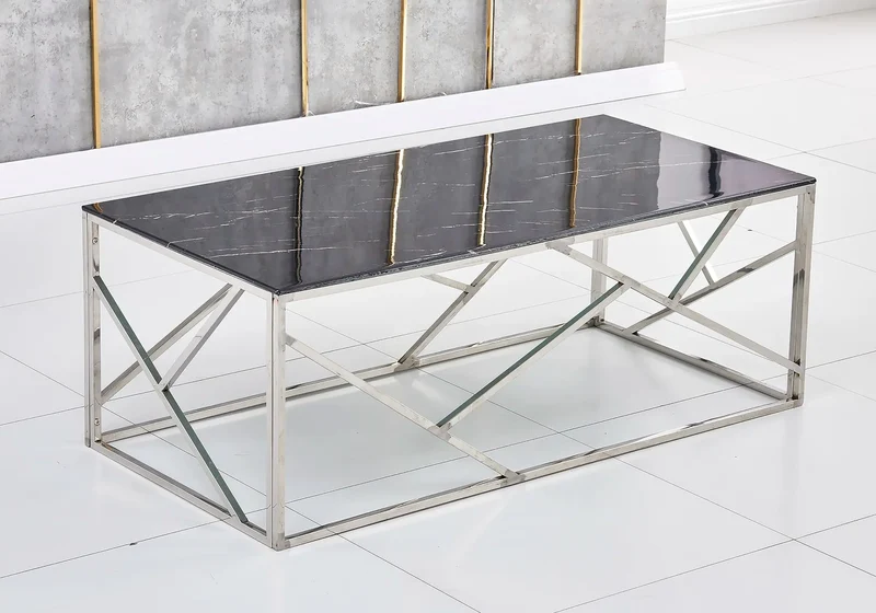 Table basse chrome marbre noir - Ilea