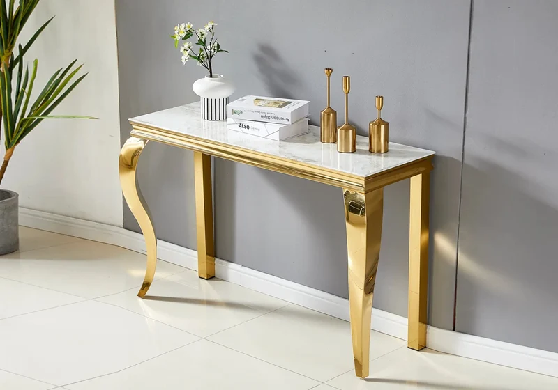Console dorée marbre blanc - Maja