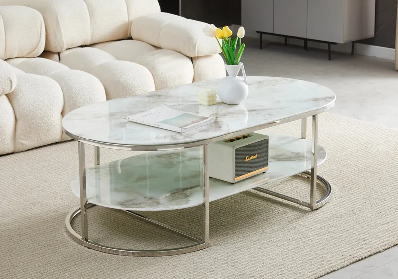Table basse argent marbre beige - Lona