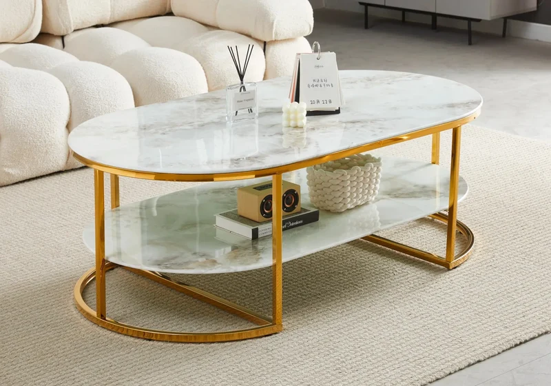 Table basse dorée marbre beige - Lona