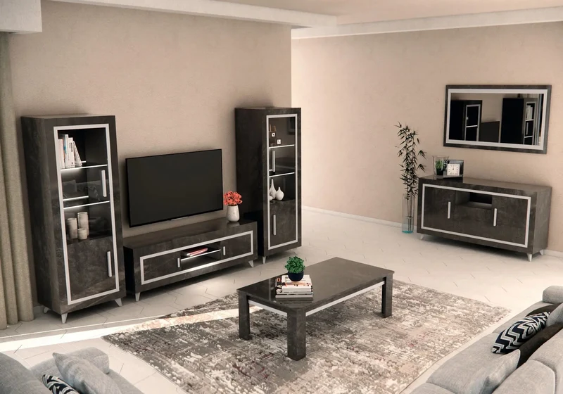 Mur tv marbre noir led SILVER