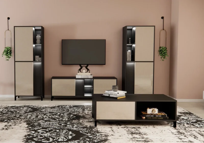 Mur tv high gloss champagne led VENUS