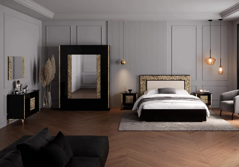 Chambre complète noir doré brillant design – STELLA