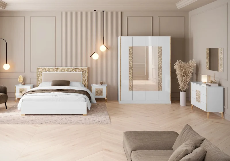 Chambre complète blanc doré brillant design – STELLA