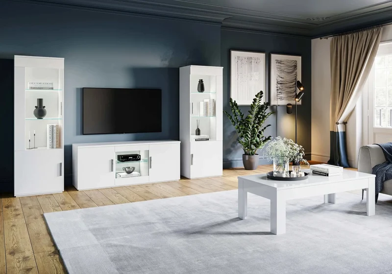 Ensemble meuble TV laqué blanc VENERE