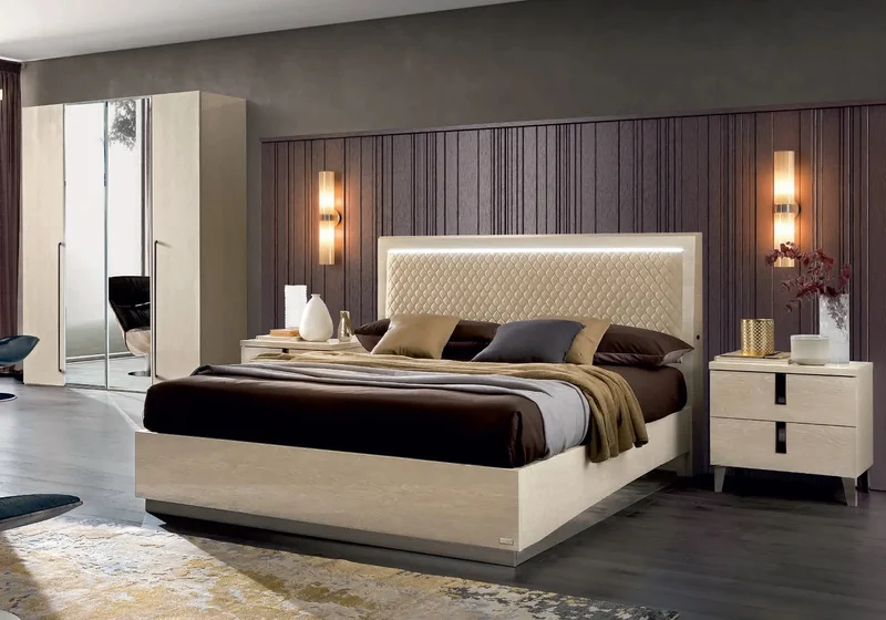 Chambre complète capitonné sable MYLA