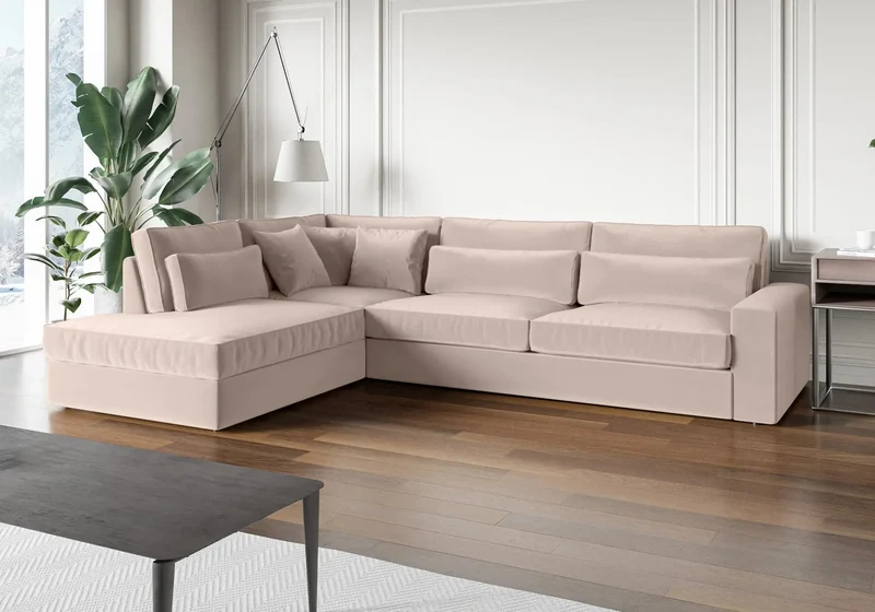 Canapé angle velours beige - Ena
