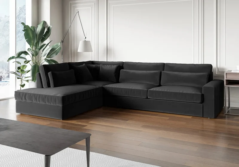 Canapé angle velours anthracite - Ena