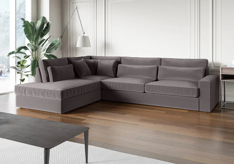 Canapé angle velours gris - Ena