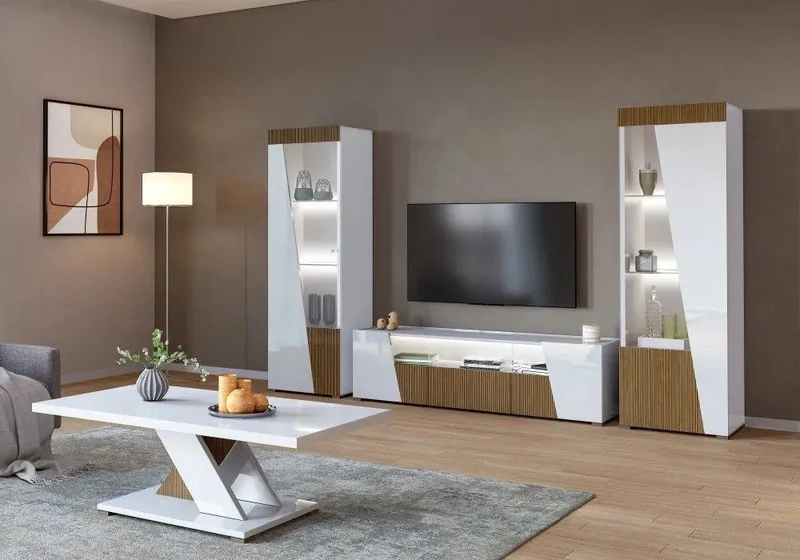 Mur tv laqué blanc led ETNA
