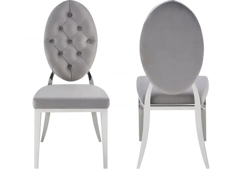 Chaise médaillon capitonnée velours gris argent - Neo x4