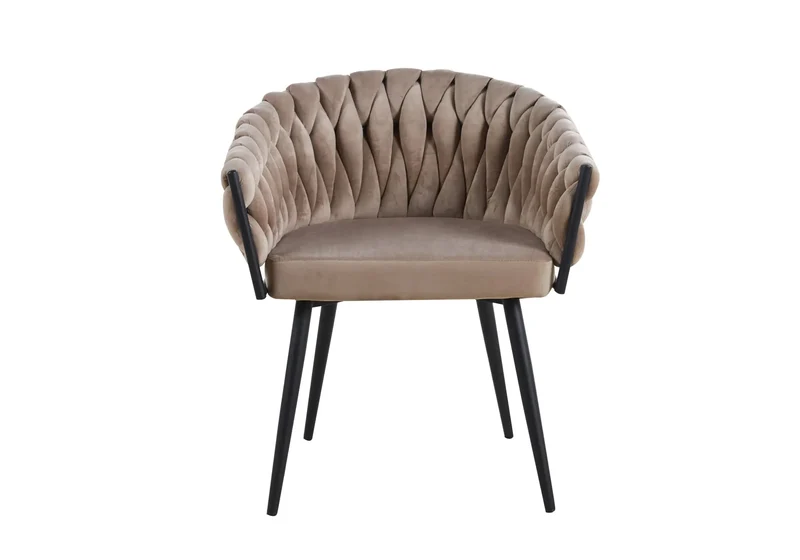 Fauteuil de table velours taupe pieds noirs - Petra x2