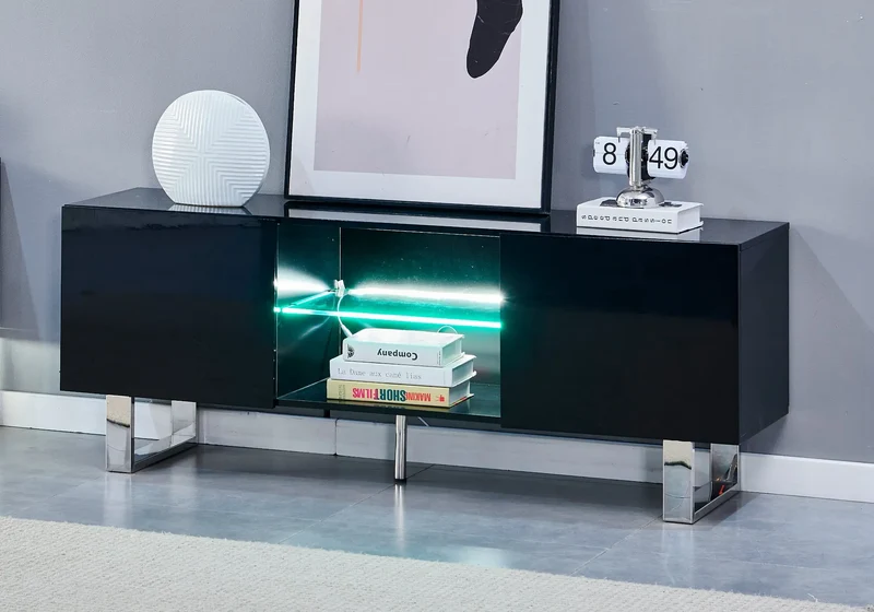 Meuble tv design argent laqué noir - Line