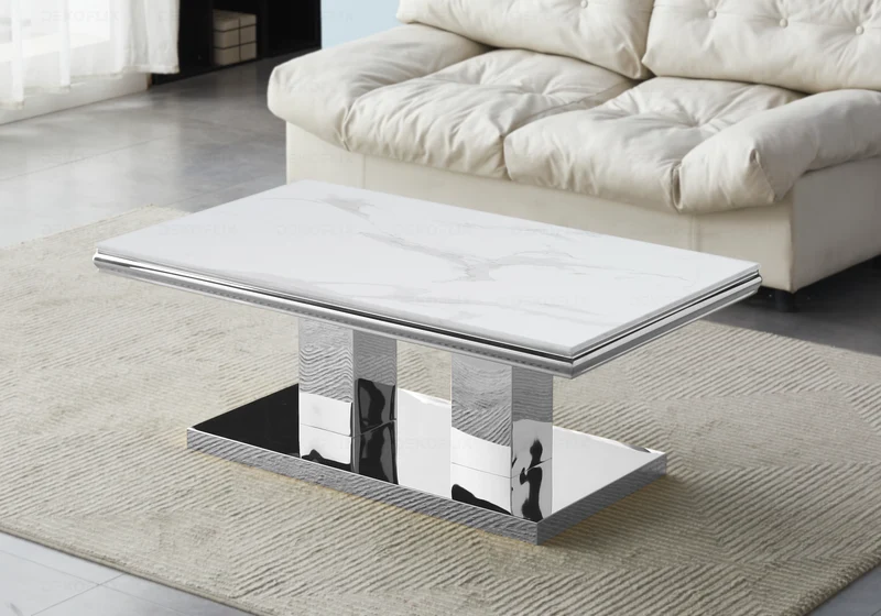 Table basse marbre blanc argent design - Versus