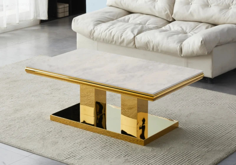 Table basse marbre beige dorée design - Versus